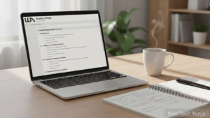 Wealthy Affiliate Article Writer showing AI-generated article outlines with human edits on a clean workspace.