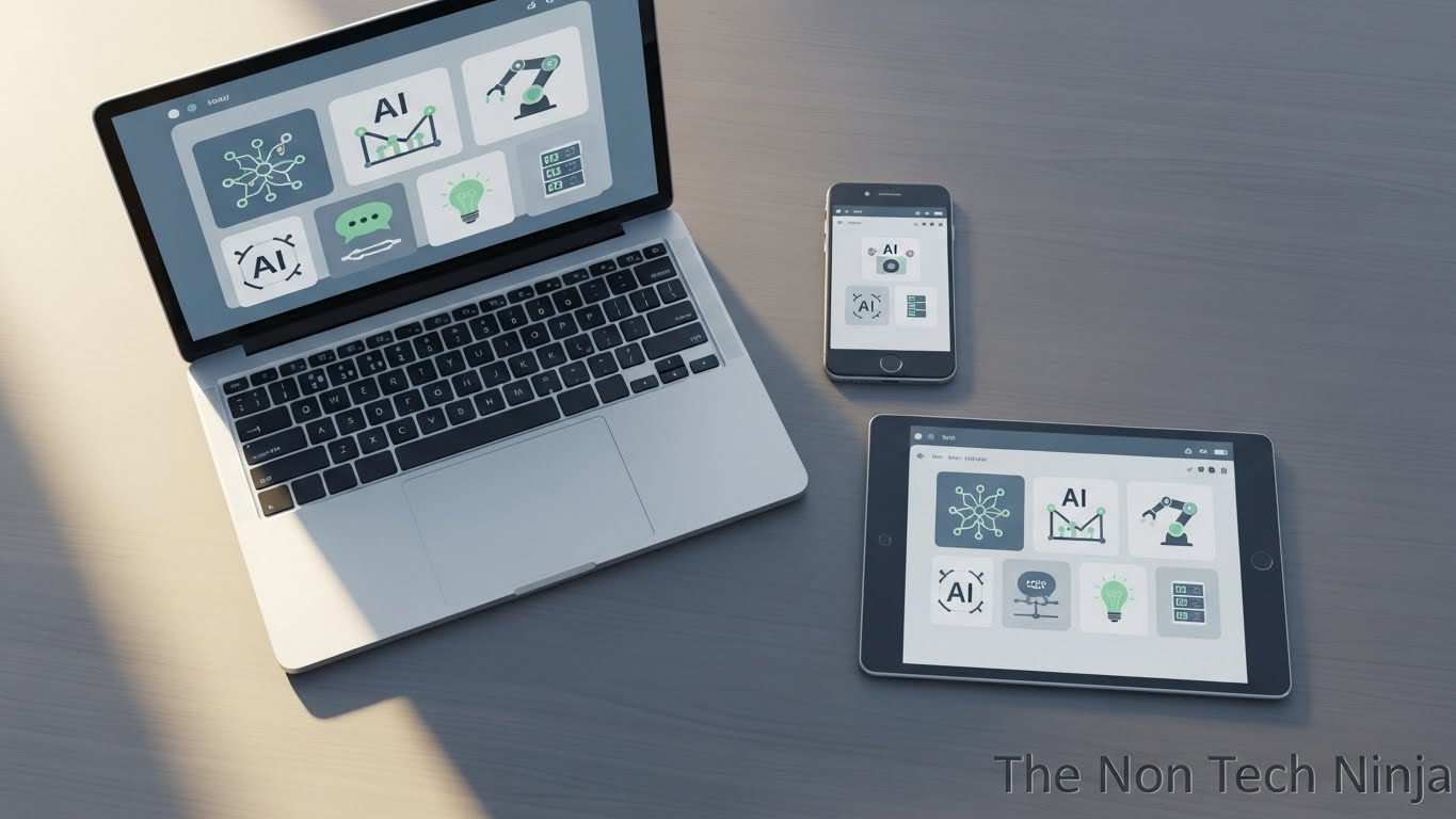 Simple desk scene showing devices running artificial intelligence applications.