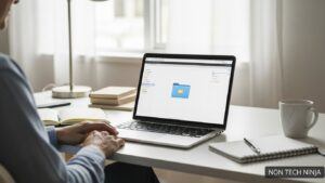 technology basics for beginners explained with a calm, step-by-step approach on a simple laptop setup.