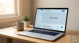 Laptop screen showing the Blocksy WordPress theme customizer for an article about why the Blocksy WordPress theme works well.