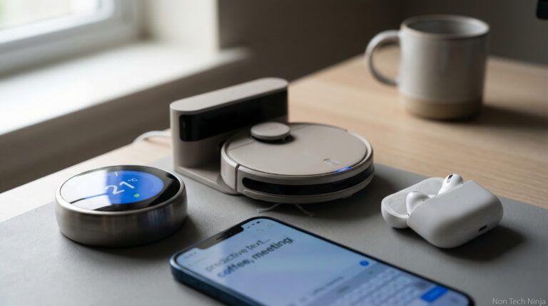 Everyday home gadgets that show how to spot AI through predictive and adaptive features.